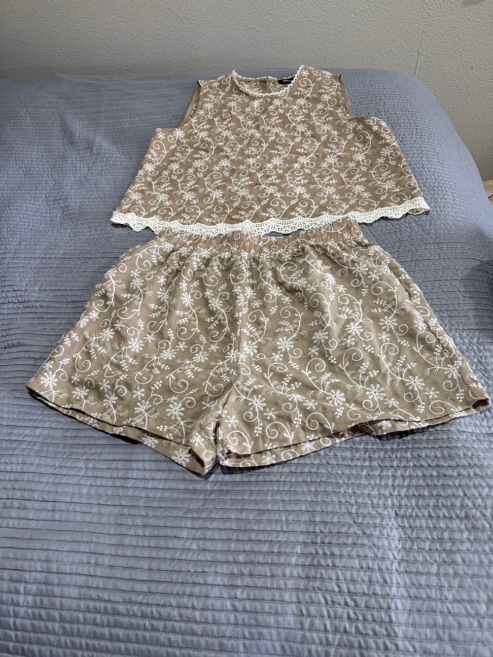 Alice Blue Beige Floral Embroidered Two-Piece Set